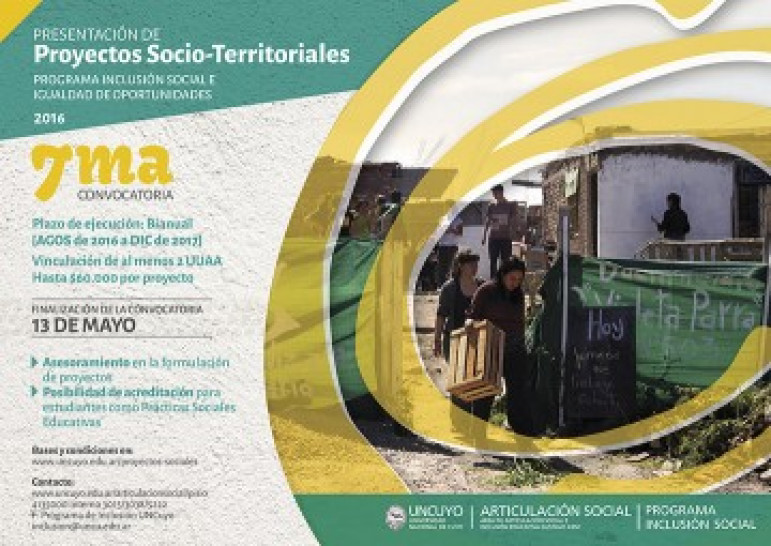 imagen 7ma convocatoria a Proyectos Socio-Territoriales. PROGRAMA DE INCLUSIÓN SOCIAL E IGUALDAD DE OPORTUNIDADES