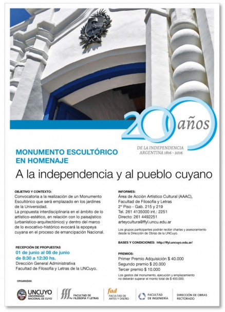 imagen Convocan a concurso para realizar Monumento Escultórico en Homenaje "A la Independencia y al Pueblo Cuyano"