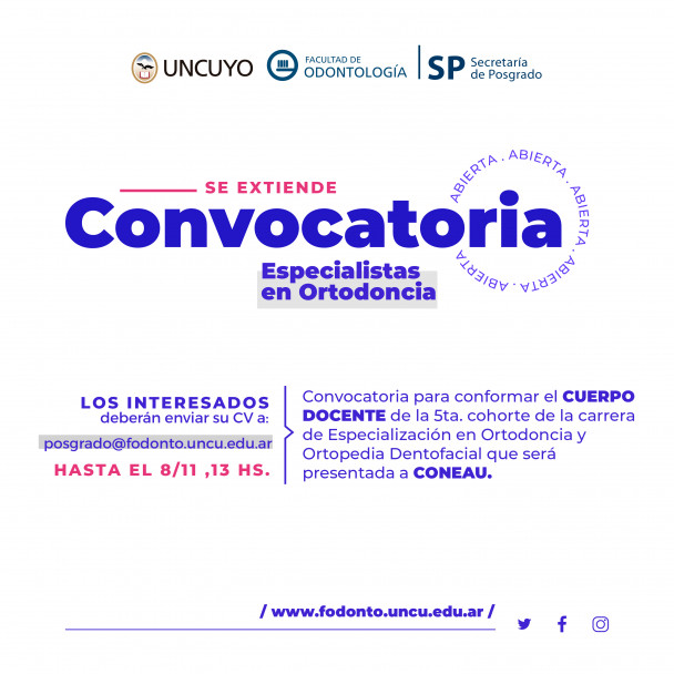 imagen Convocatoria para ser parte del cuerpo docente de Ortodoncia y Ortopedia Dentofacial