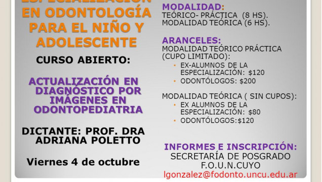 imagen CURSO DE ACTUALIZACIÓN EN DIAGNÓSTICO POR IMÁGENES EN ODONTOPEDIATRIA