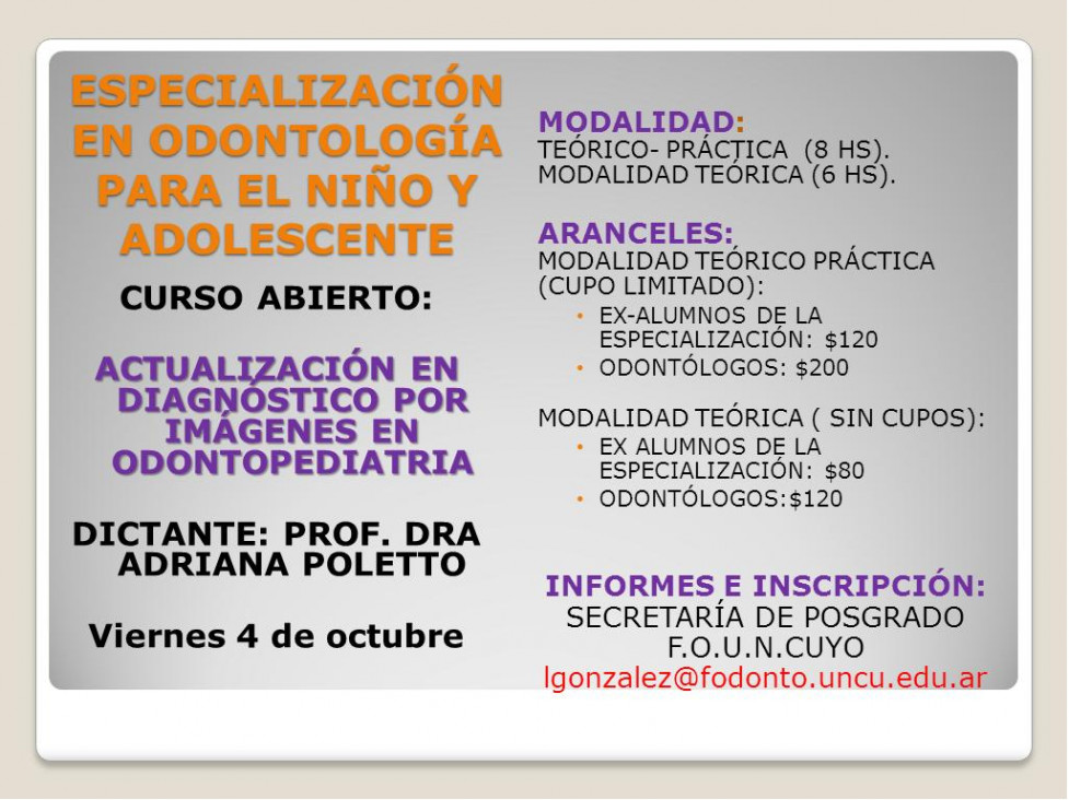 imagen CURSO DE ACTUALIZACIÓN EN DIAGNÓSTICO POR IMÁGENES EN ODONTOPEDIATRIA
