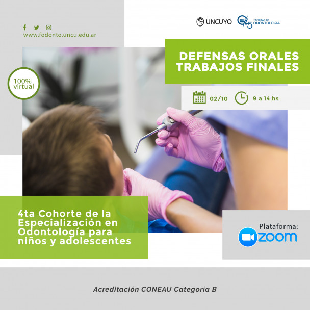 imagen Presentación y defensa oral de Trabajos finales: Especialización en Odontología para niños y adolescentes