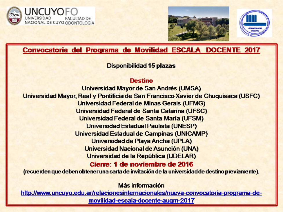 imagen Convocatoria abierta - Movilidad Docente - ESCALA AUGM 2017