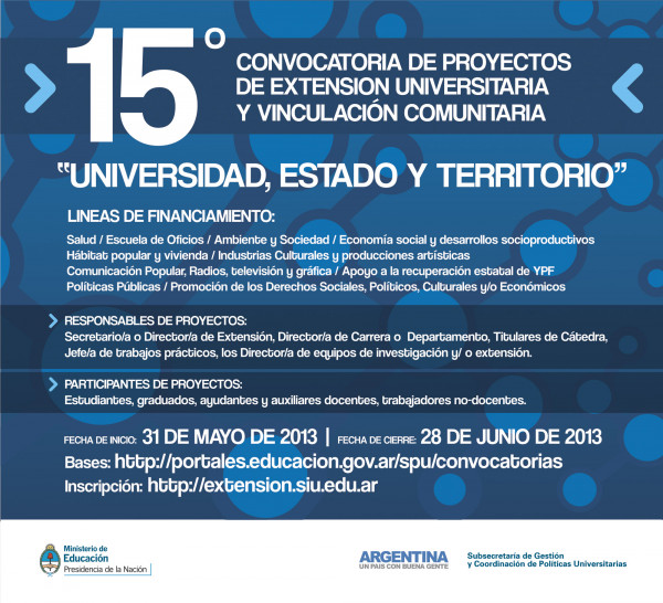 imagen Prórroga del plazo para la Convocatoria de Proyectos de Extensión Universitaria y Vinculación Comunitaria, del Rectorado de la UNCuyo.