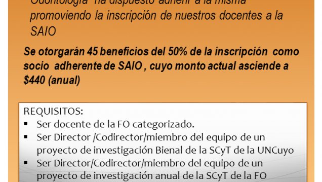 imagen Inscripción de Docentes a la Sociedad Argentina de Investigación Odontológica SAIO
