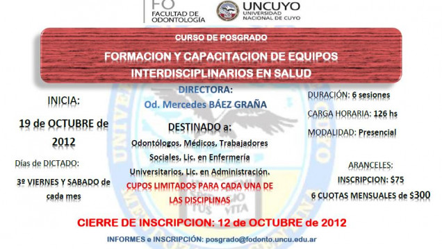 imagen CURSO DE POSGRADO "FORMACION Y CAPACITACION DE EQUIPOS INTERDISCIPLINARIOS EN SALUD"