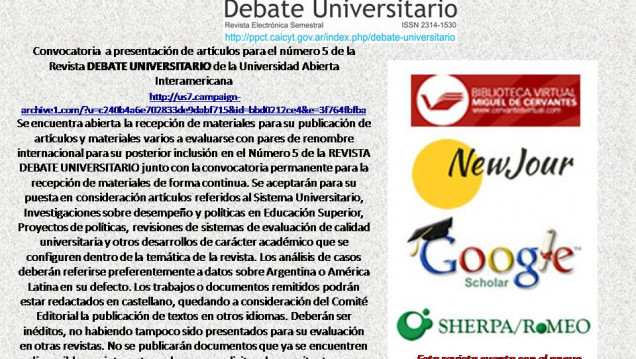 imagen Convocatoria a presentación de artículos de la revista Debate Universitario