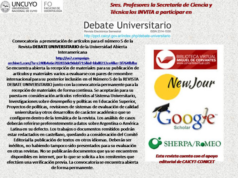 imagen Convocatoria a presentación de artículos de la revista Debate Universitario
