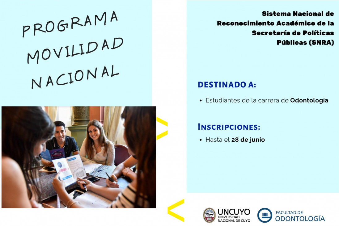 imagen Convocan a postular a 7 cupos de movilidad nacional para estudiantes UNCUYO, y uno es para Odontología