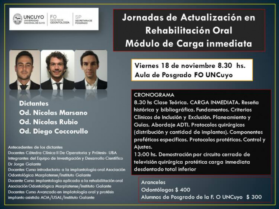 imagen Jornadas de Actualización en Rehabilitación Oral: MÓDULO DE CARGA INMEDIATA