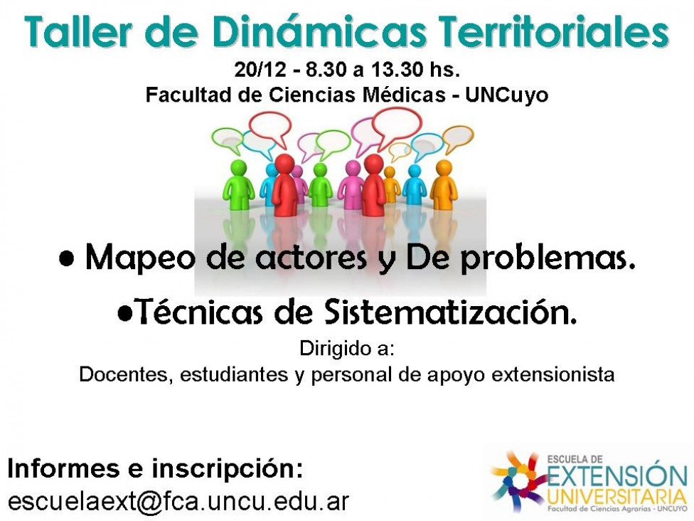 imagen El próximo martes se brindará un Taller de Dinámicas Territoriales.