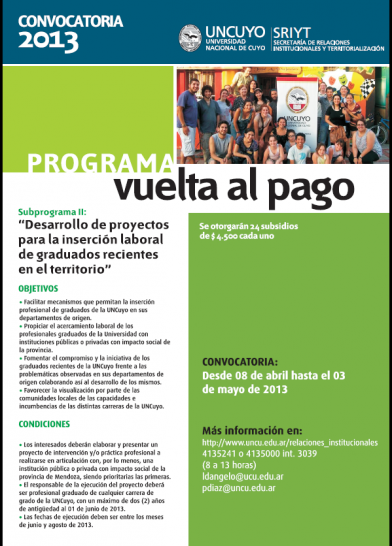 imagen Convocatoria 2013  Programa Vuelta al Pago